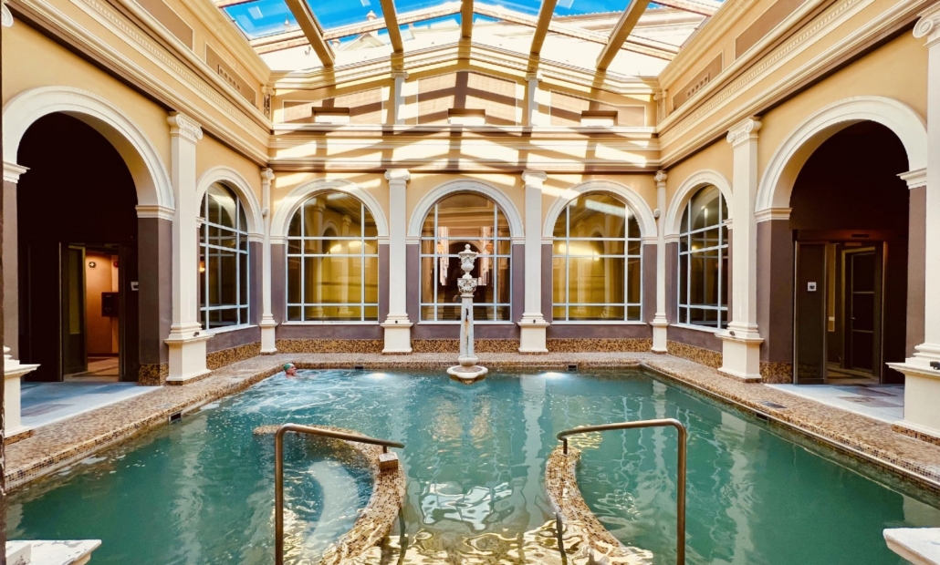 One of the rooms of the spa built arounde the hot Springs in San Giuliato Terme (Pisa, Italy), with a glass ceiling.